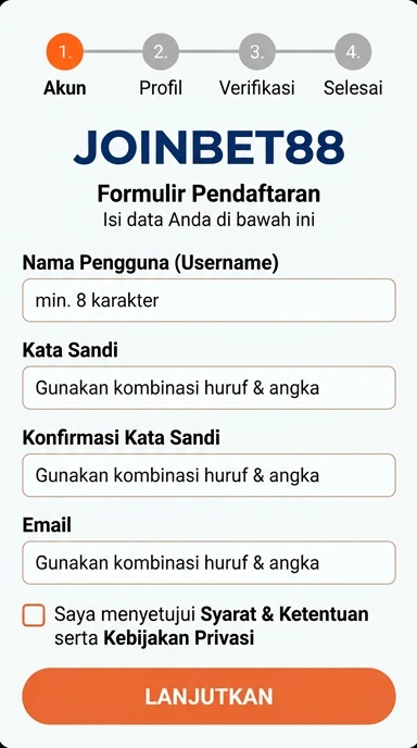 Tampilan halaman daftar joinbet88